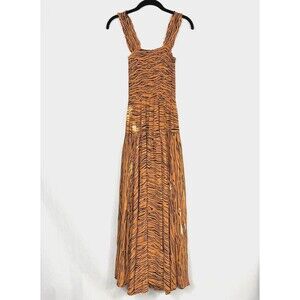 LA LIGNE Vera Dress Orange Black Tye Dye Tiger Stripes Midi Tiered Sundress SM